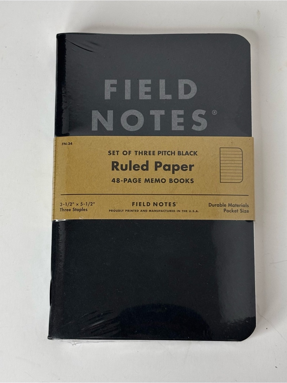 Field Notes Pitch Black Memo Book 48-Page Ruled Paper Pocket Size Sealed 3 Pack